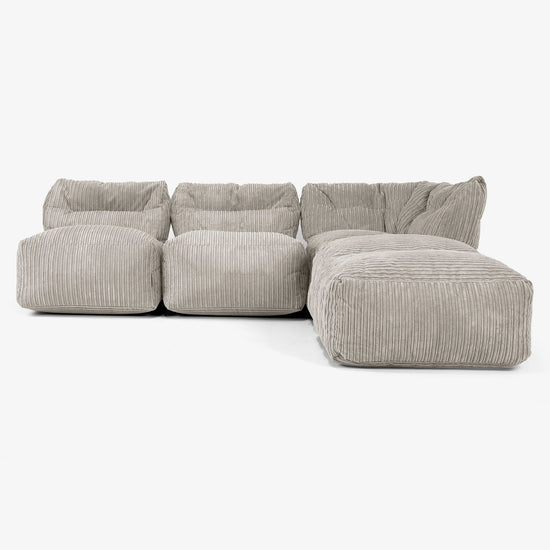Sofa Modułowa 3-osobowa z Szezlongiem, bez Podłokietników - Klasyczny sztruks Mysi 01
