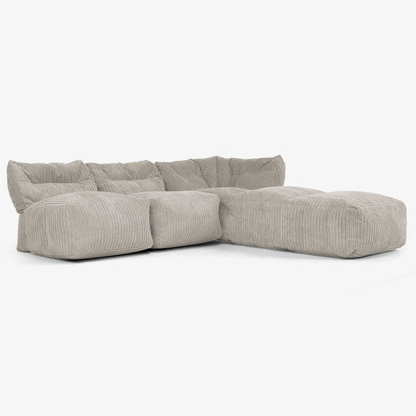 Sofa Modułowa 3-osobowa z Szezlongiem, bez Podłokietników - Klasyczny sztruks Mysi 01
