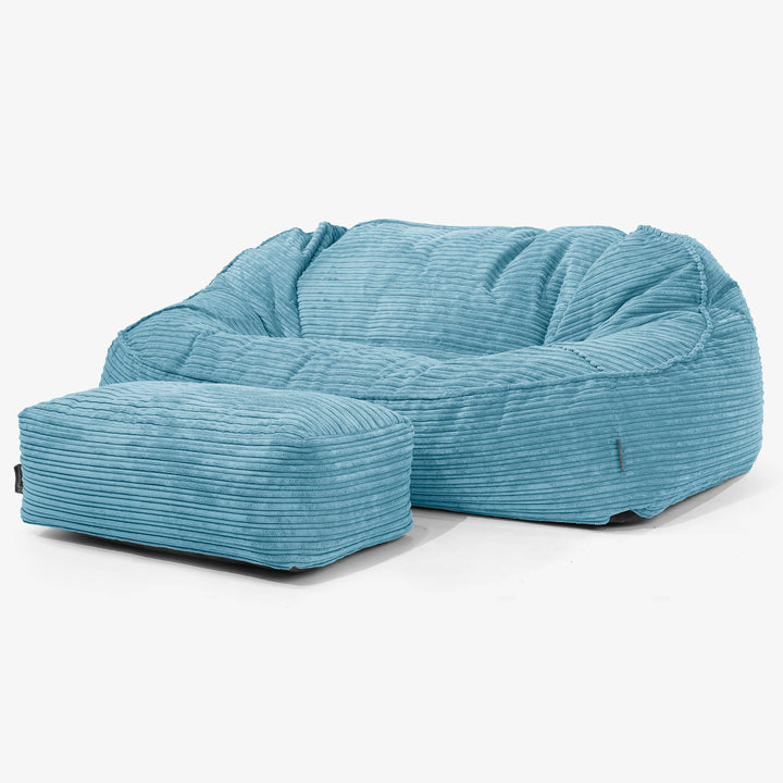 Duża sofa pufa Sloucher - Klasyczny sztruks Morski błękit 02