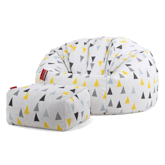 Klasyczne siedzisko pufa sako - Dzianina Geometryczny trójkąt 02