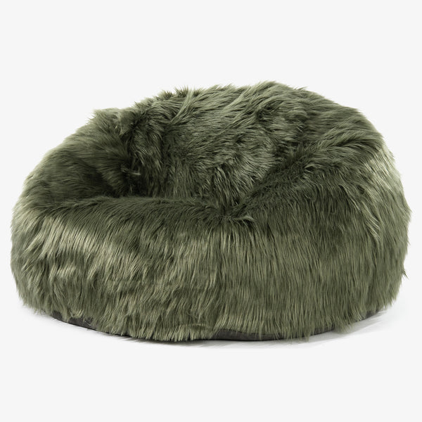 Klasyczna sofa pufa - Mongolskie Sztuczne Futro Szałwiowy zielony 01