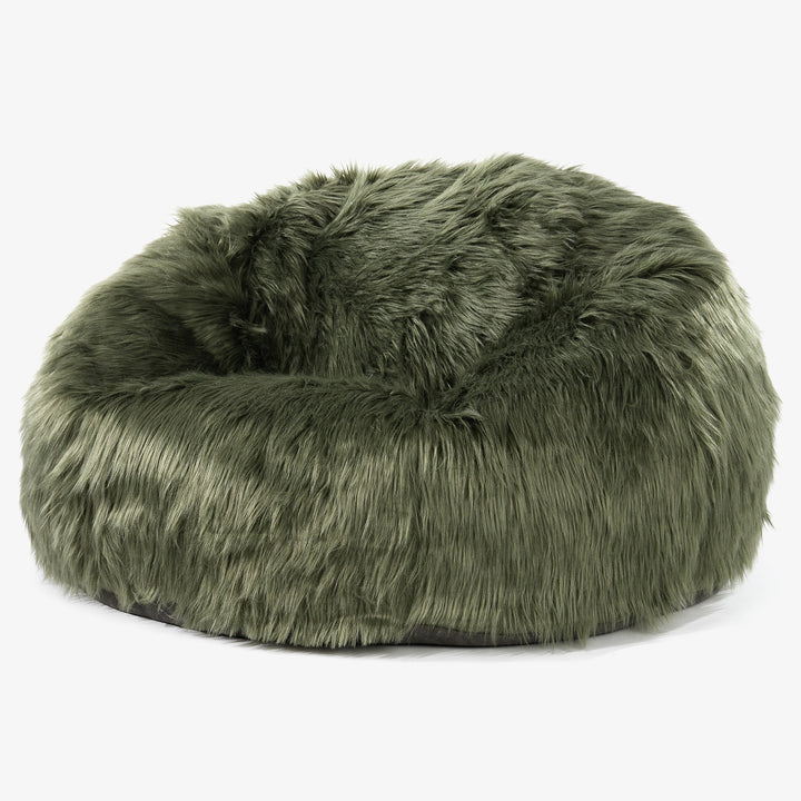 Klasyczna sofa pufa - Mongolskie Sztuczne Futro Szałwiowy zielony 01