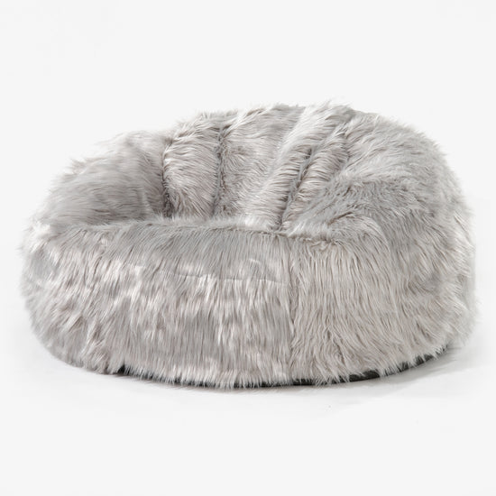 Klasyczna sofa pufa - Mongolskie Sztuczne Futro Szarość 01