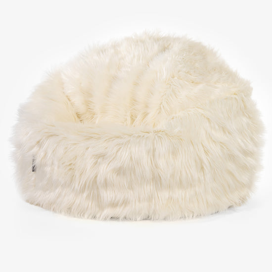 Klasyczne siedzisko pufa - Mongolskie Sztuczne Futro Śmietanka 01