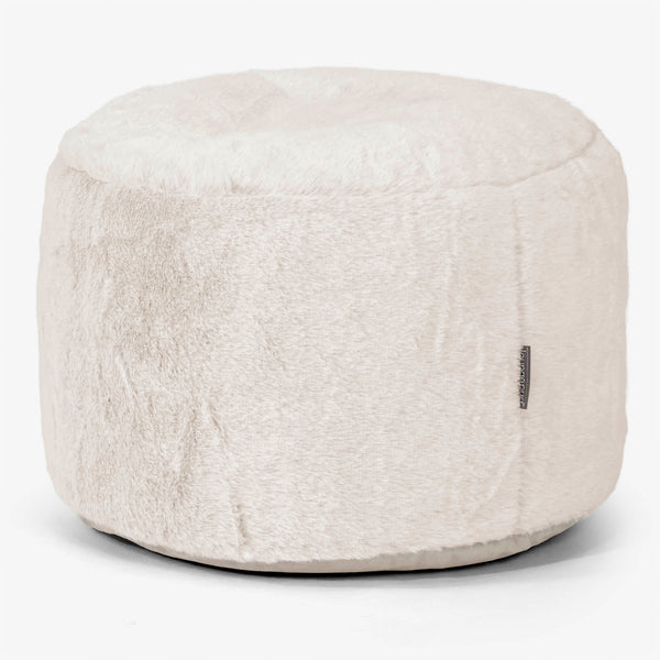 Podnóżek mały okrągły - Sztuczne futerko z królika Biel 01