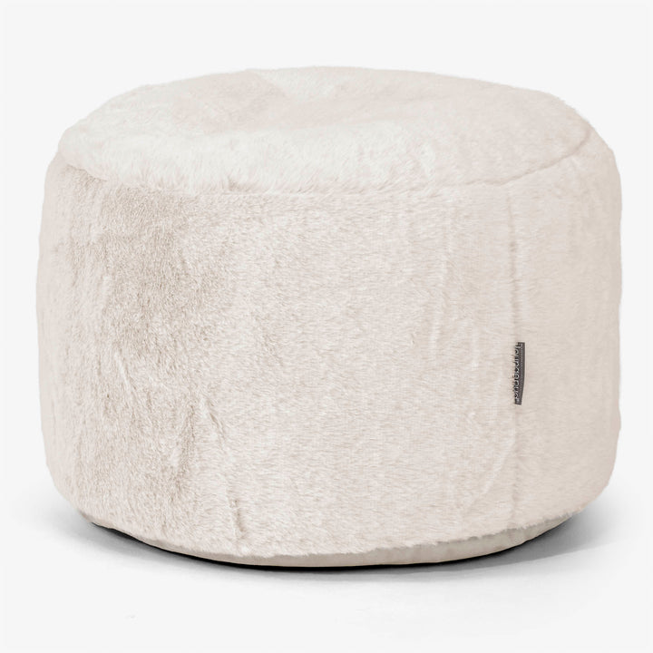 Podnóżek mały okrągły - Sztuczne futerko z królika Biel 01