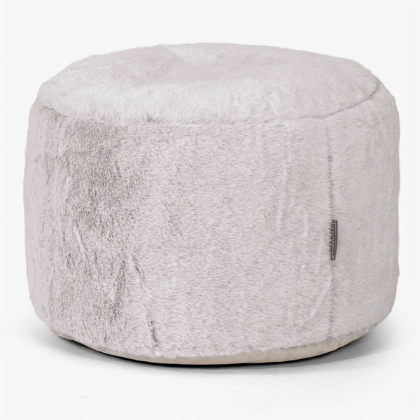 Podnóżek mały okrągły - Sztuczne futerko z królika Jasna szarość 01