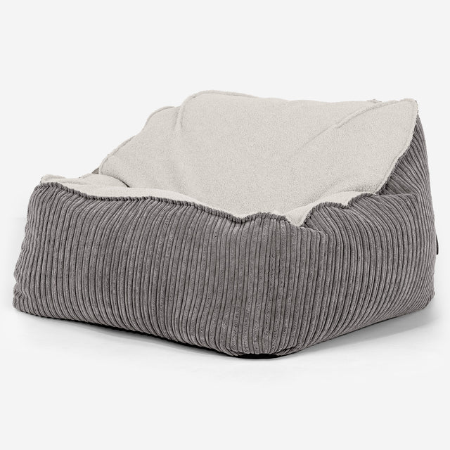 Pufa fotel Sloucher - Boucle & sztruks Grafit szarość 01
