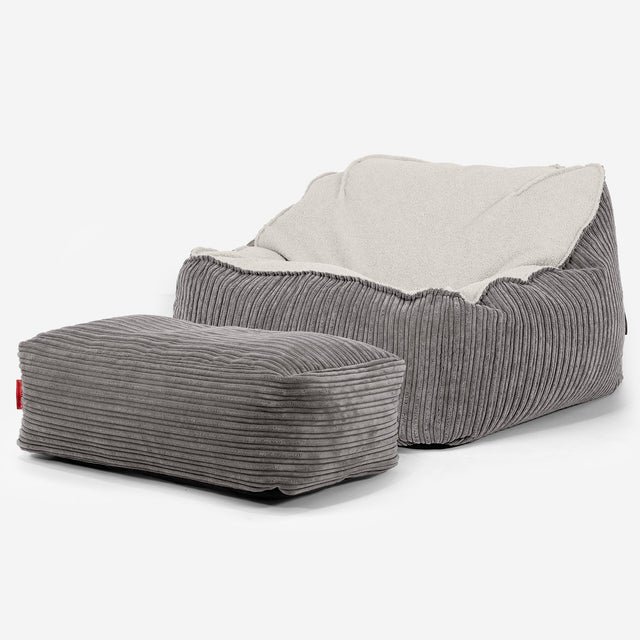 Pufa fotel Sloucher - Boucle & sztruks Grafit szarość 03
