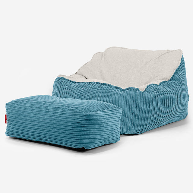 Pufa fotel Sloucher - Boucle & sztruks Morski błękit 03