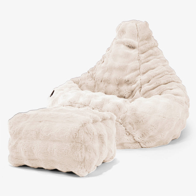 Siedzisko z wysokim oparciem pufa sako - Sztuczne futro Bąbelkowe Śmietanka 01