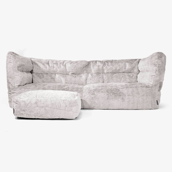 Sofa 3-osobowa pufa Albert 2.0 - Sztuczne futerko z królika Jasna szarość 02