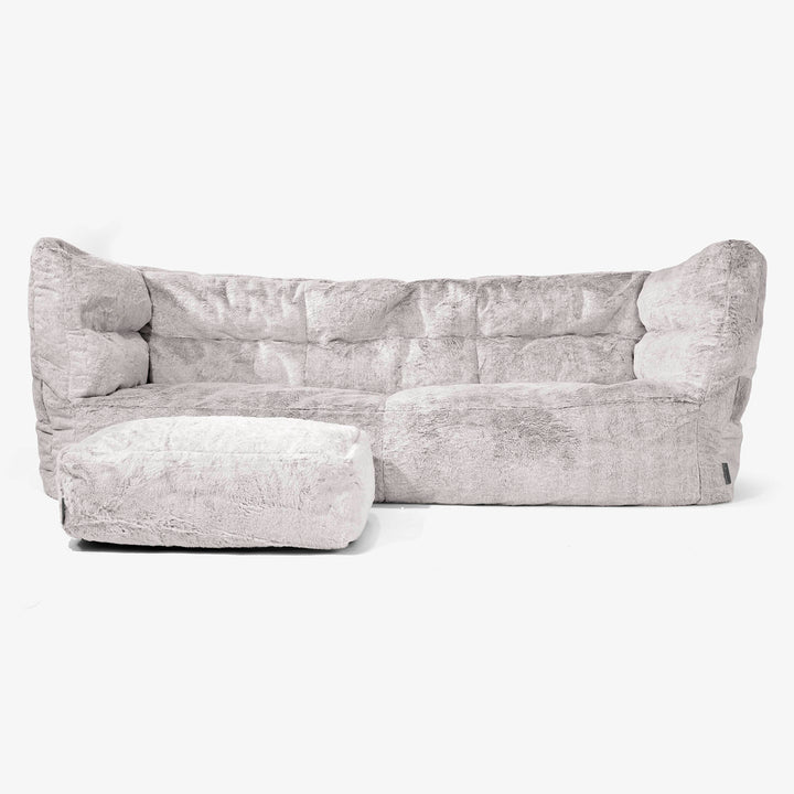 Sofa 3-osobowa pufa Albert 2.0 - Sztuczne futerko z królika Jasna szarość 02