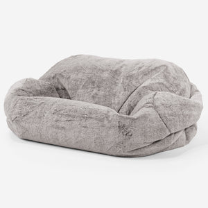 Sofa pufa Sabine - Sztuczne futerko z królika Jasna szarość