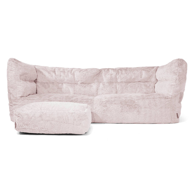 Sofa 3-osobowa pufa Louis - Sztuczne futerko z królika Łosoś 02