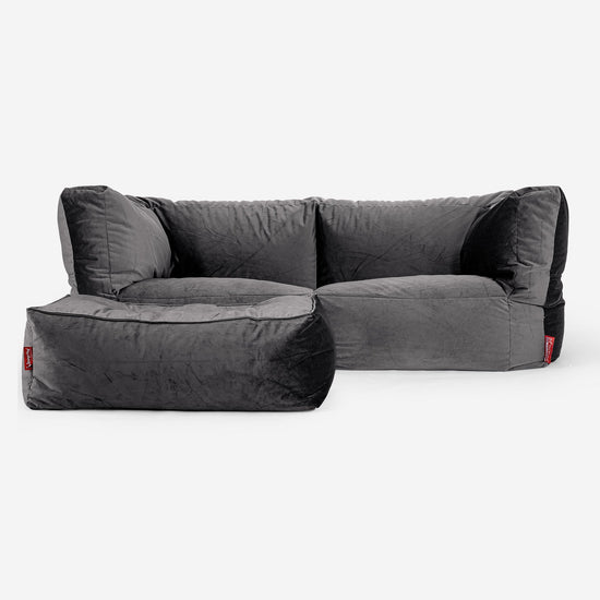 Sofa 2-osobowa pufa Albert - Aksamit Grafit szarość 02