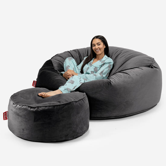 Sofa pufa XXL Mega Mammoth - Aksamit Grafit szarość 02
