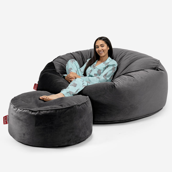 Sofa pufa XXL Mega Mammoth - Aksamit Grafit szarość 02