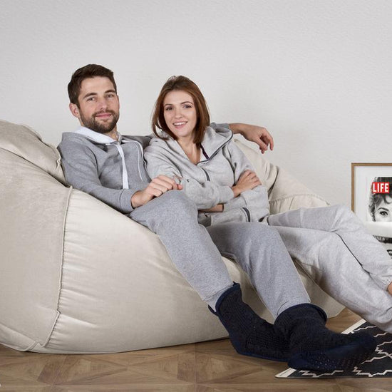 Olbrzymia sofa pufa - Aksamit Srebro 02