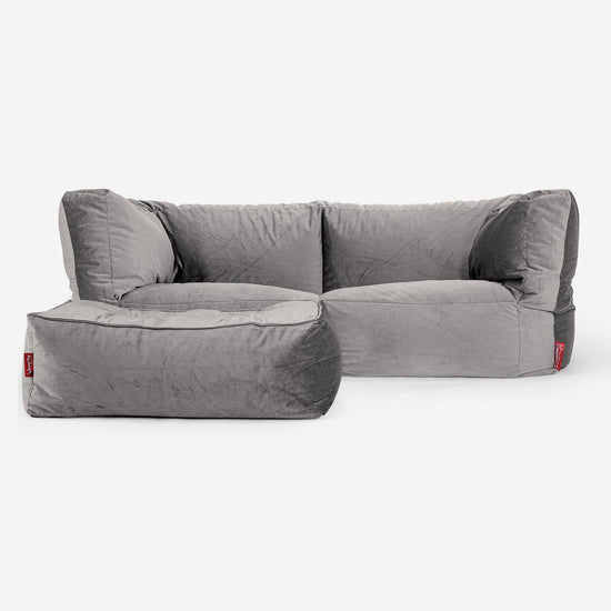 Sofa 2-osobowa pufa Albert - Aksamit Srebro 02
