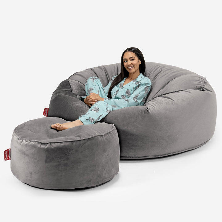 Sofa pufa XXL Mega Mammoth - Aksamit Srebro 02