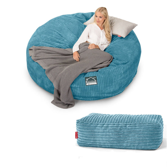 Sofa pufa piankowa typu king size CloudSac 3000 XXL - Klasyczny sztruks Morski błękit 05