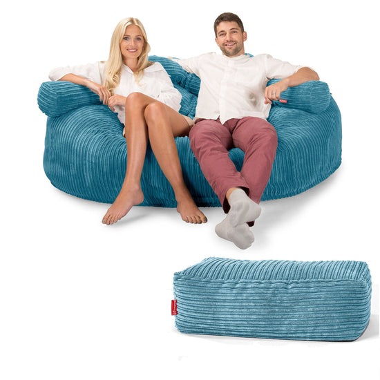 Sofa pufa piankowa typu king size CloudSac 3000 XXL - Klasyczny sztruks Morski błękit 06