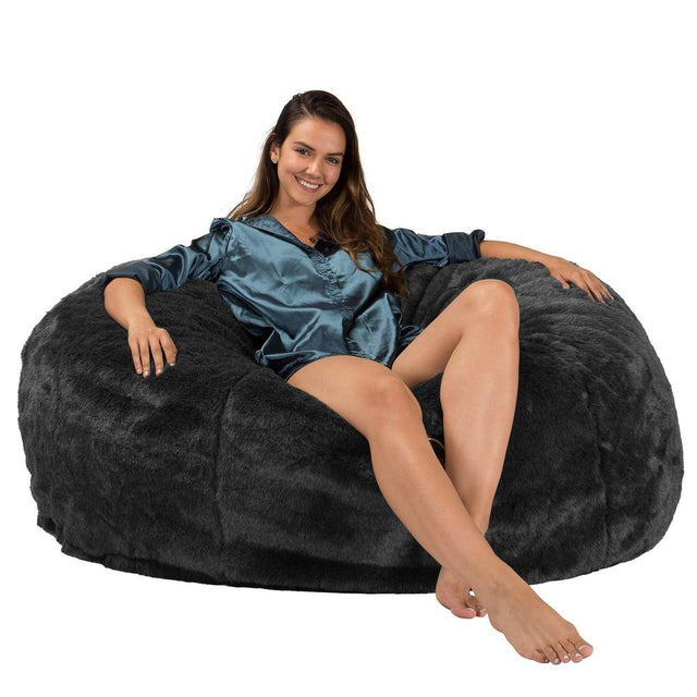 Sofa pufa piankowa gigant CloudSac 1010 XXL - Miękkie futerko Czerń 01