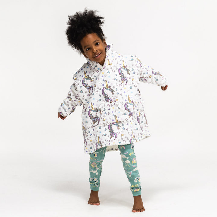 Bluza oversize / koc z kapturem dla dzieci - Plusz minky Jednorożec 01