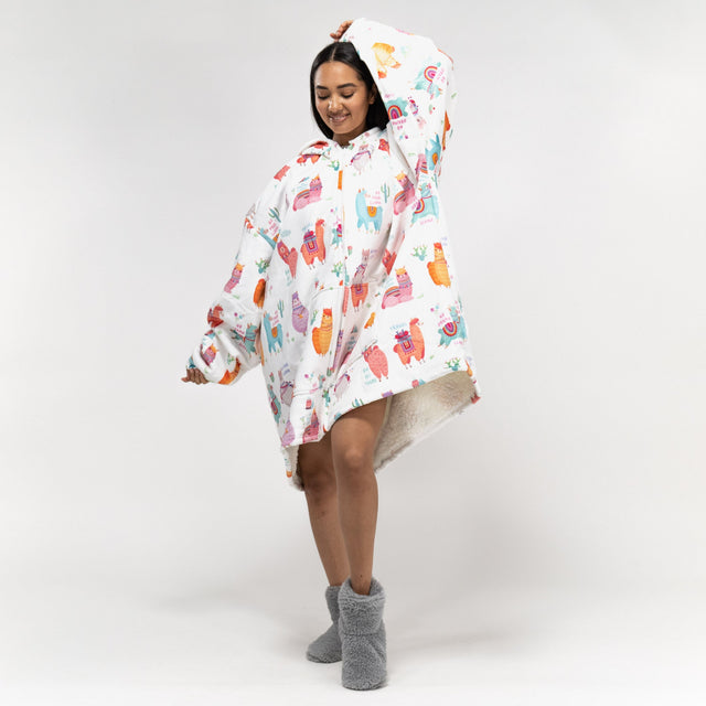 Bluza oversize / koc z kapturem na zamek dla mężczyzn lub kobiet - Plusz minky Lama 01