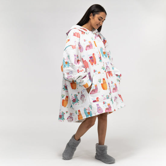 Bluza oversize / koc z kapturem na zamek dla mężczyzn lub kobiet - Plusz minky Lama 02