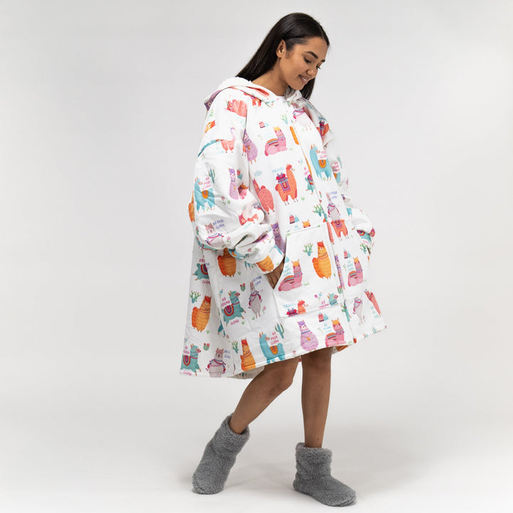 Bluza oversize / koc z kapturem na zamek dla mężczyzn lub kobiet - Plusz minky Lama 02