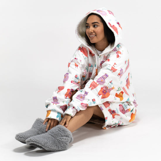 Bluza oversize / koc z kapturem na zamek dla mężczyzn lub kobiet - Plusz minky Lama 04