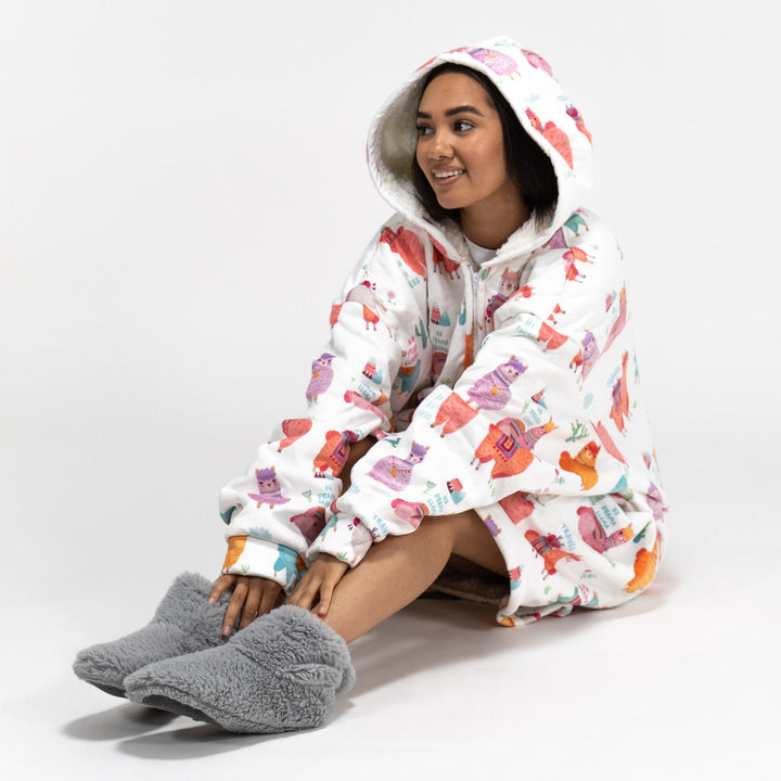 Bluza oversize / koc z kapturem na zamek dla mężczyzn lub kobiet - Plusz minky Lama 04