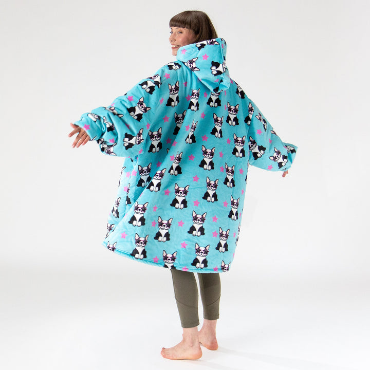 Bluza oversize / koc z kapturem dla mężczyzn lub kobiet - Plusz minky Mops 03
