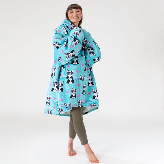 Bluza oversize / koc z kapturem dla mężczyzn lub kobiet - Plusz minky Mops 04