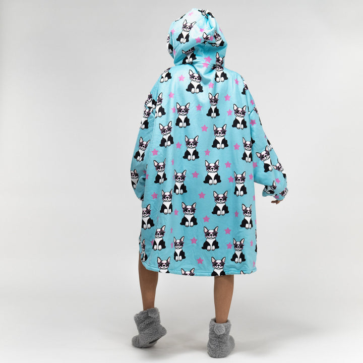 Bluza oversize / koc z kapturem na zamek dla mężczyzn lub kobiet - Plusz minky Mops 03