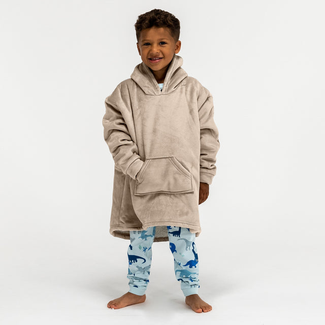 Bluza oversize / koc z kapturem dla dzieci - Plusz minky Śmietanka / Mysi 01