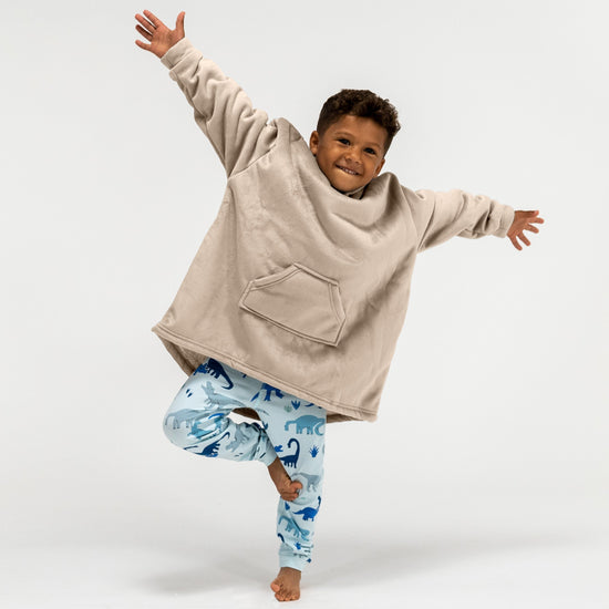 Bluza oversize / koc z kapturem dla dzieci - Plusz minky Śmietanka / Mysi 02