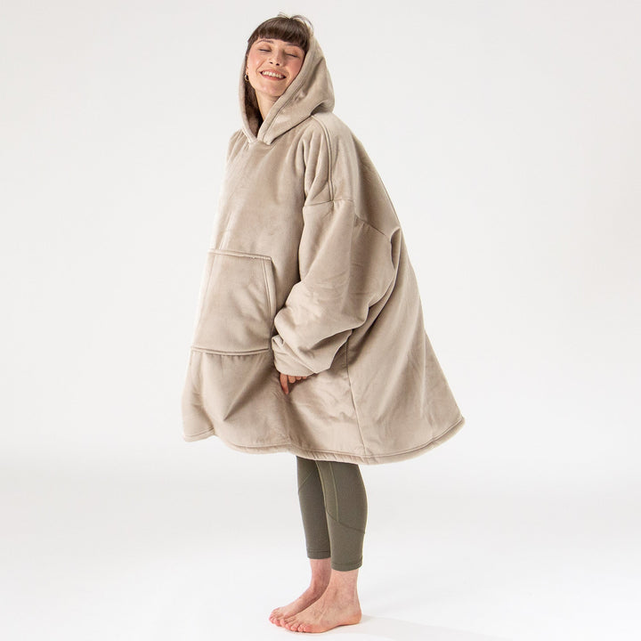 Bluza oversize / koc z kapturem dla mężczyzn lub kobiet - Plusz minky Śmietanka / Mysi 03