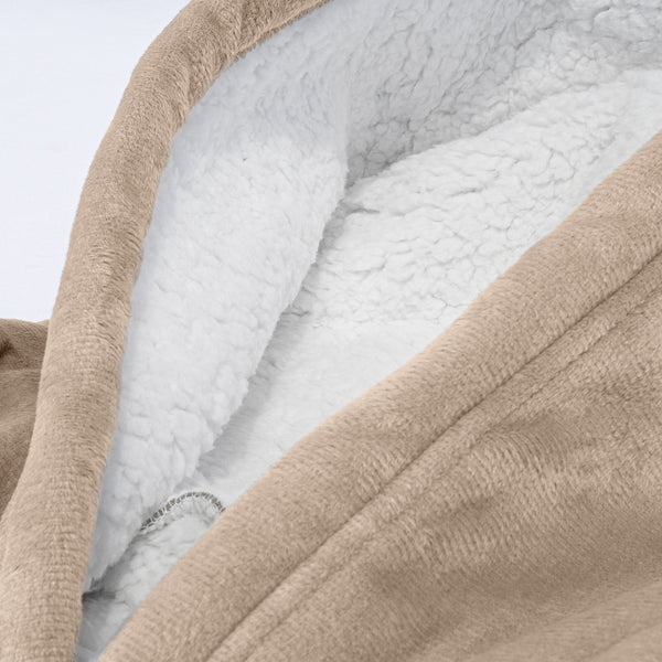 Bluza oversize / koc z kapturem dla mężczyzn lub kobiet - Plusz minky Śmietanka / Mysi Fabric Close-up Image