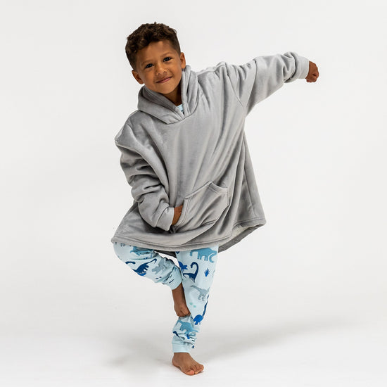 Bluza oversize / koc z kapturem dla dzieci - Plusz minky Szarość 01