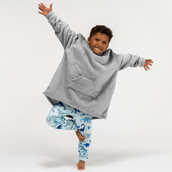 Bluza oversize / koc z kapturem dla dzieci - Plusz minky Szarość 02