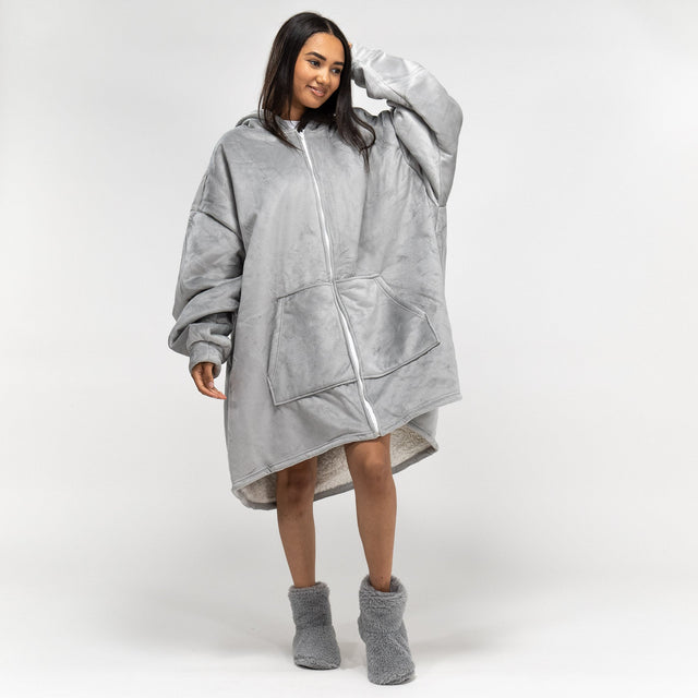Bluza oversize / koc z kapturem na zamek dla mężczyzn lub kobiet - Plusz minky Szarość 01
