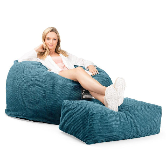 Duża pufa piankowa CloudSac 510 XL - Pom Pom Morski błękit 01
