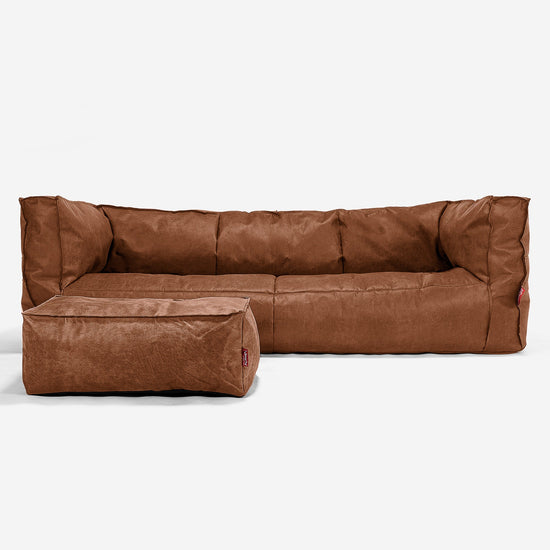 Sofa 3-osobowa pufa Albert - Postarzana skóra Ciepły brąz 02