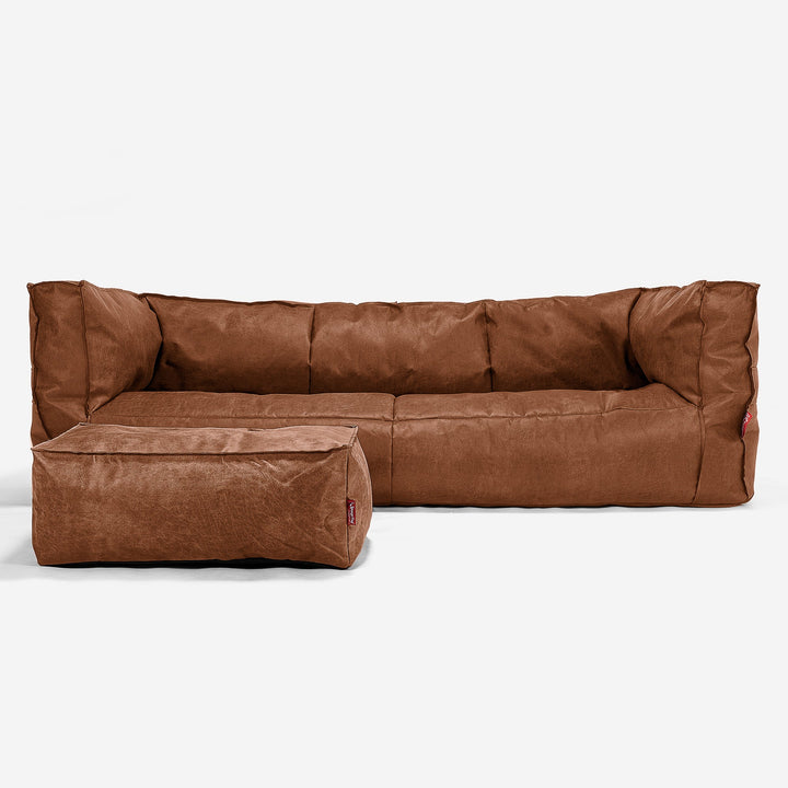 Sofa 3-osobowa pufa Albert - Postarzana skóra Ciepły brąz 02