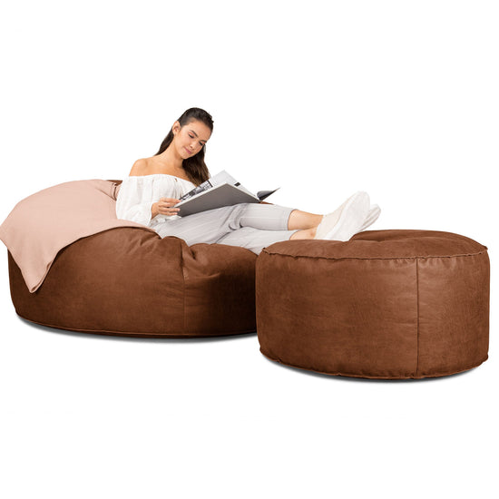 Sofa pufa XXL Mega Mammoth - Postarzana skóra Ciepły brąz 02