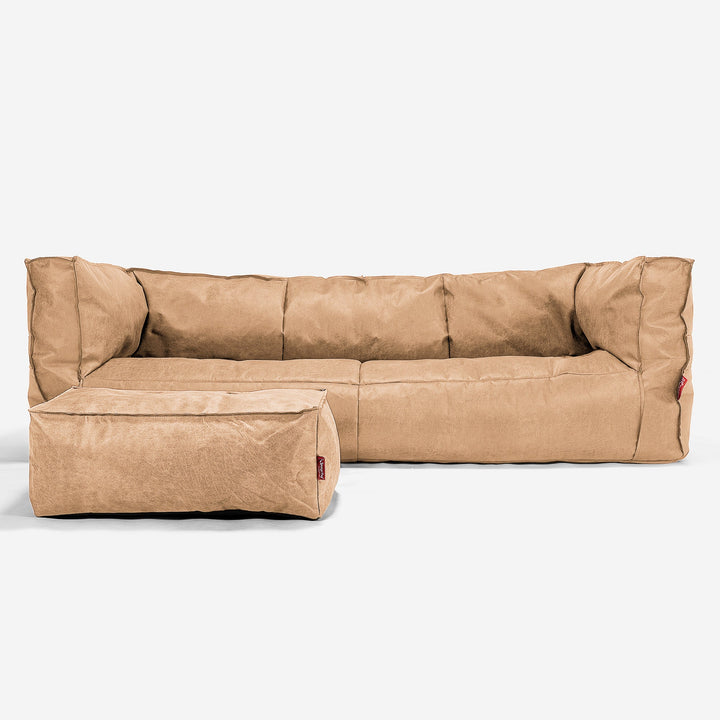 Sofa 3-osobowa pufa Albert - Postarzana skóra Miodowy 02