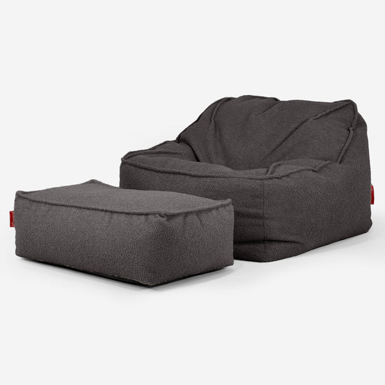 Pufa fotel Sloucher - Boucle Grafit szarość_02
